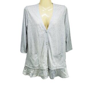 Soft Surroundings Womens Cardigan With Silk‎ Trim & Pockets Size S Gray
